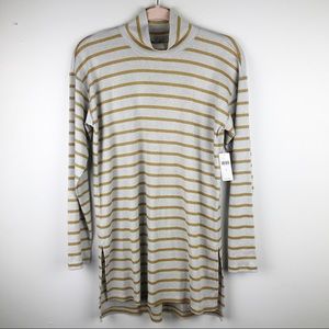 Anthropologie NWT Vanessa Virginia Metallic Stripe Turtleneck Tunic Top Size Sm